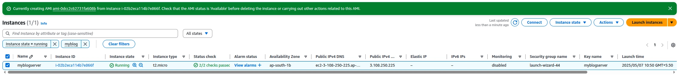 Creating EC2 AMIs and Launching from Backups